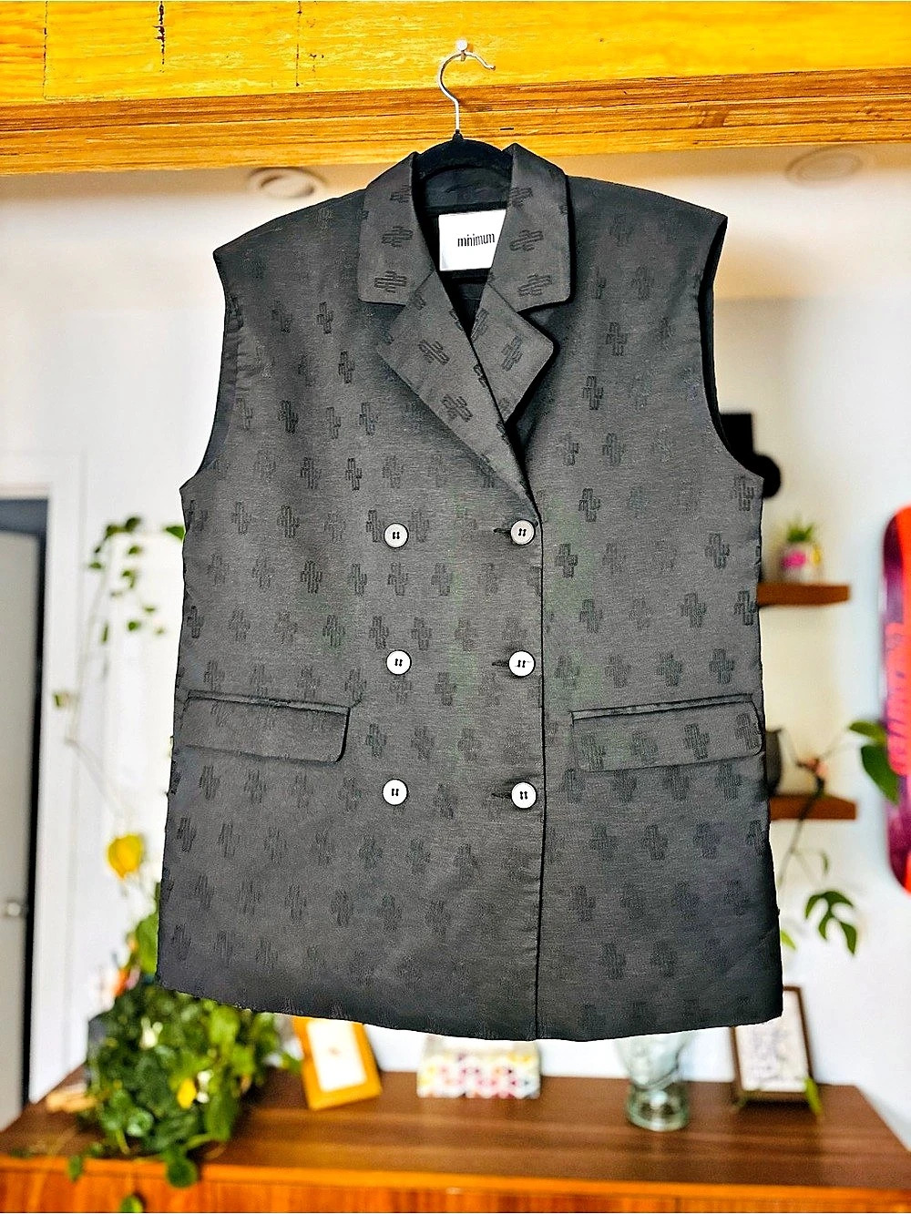 Minimum oversize Black Double-Breasted Sleeveless Blazer Vest size 38